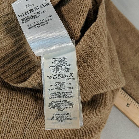 Polo Ralph Lauren Merino Wool Cashmere Sweater Pullover XS Tan Beige Elbow Patch - Picture 16 of 16